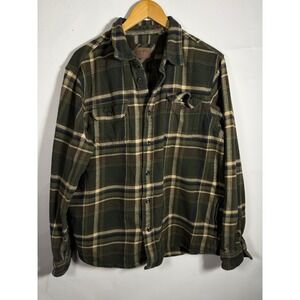 ORVIS Mens Plaid Flannel Shirt Green Tan Blue Long Sleeve Button Up XL